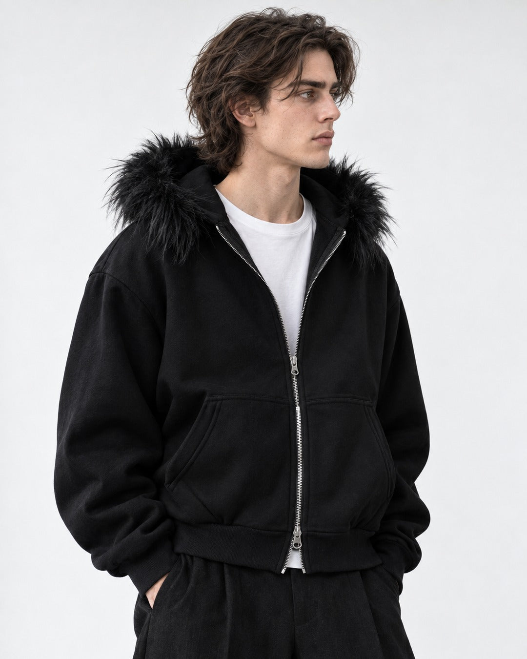 Trimmed-Hood Zip-Front Jacket