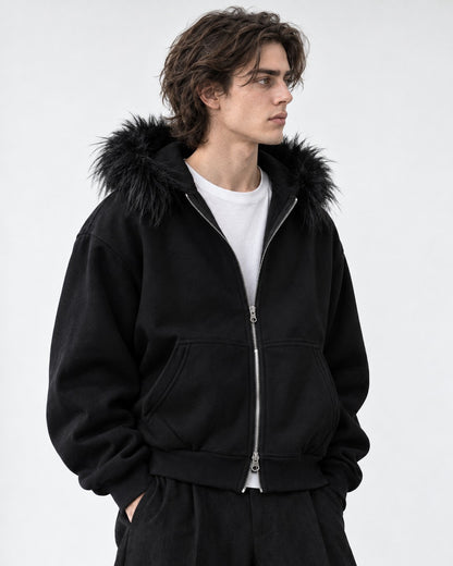 Trimmed-Hood Zip-Front Jacket