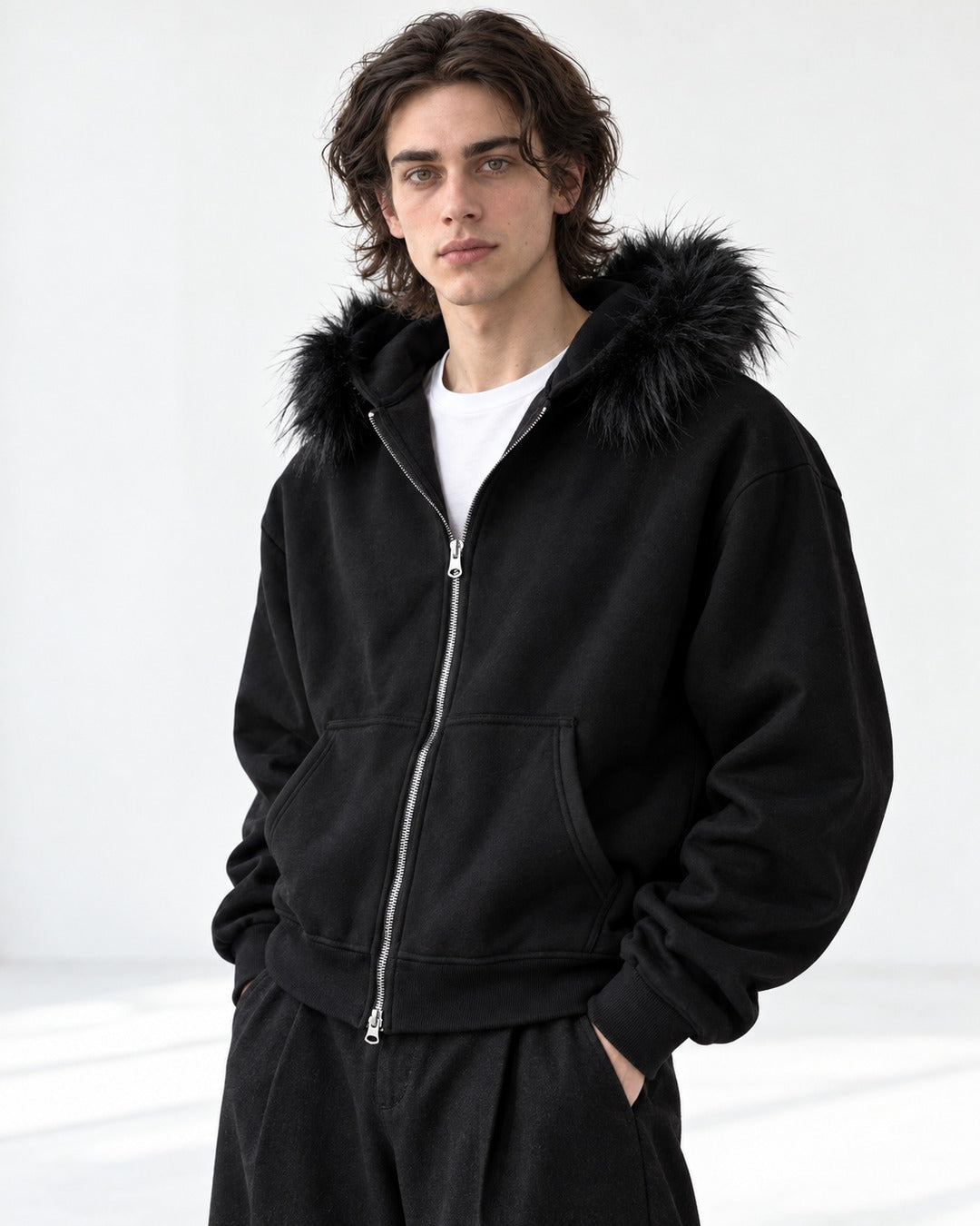 Trimmed-Hood Zip-Front Jacket