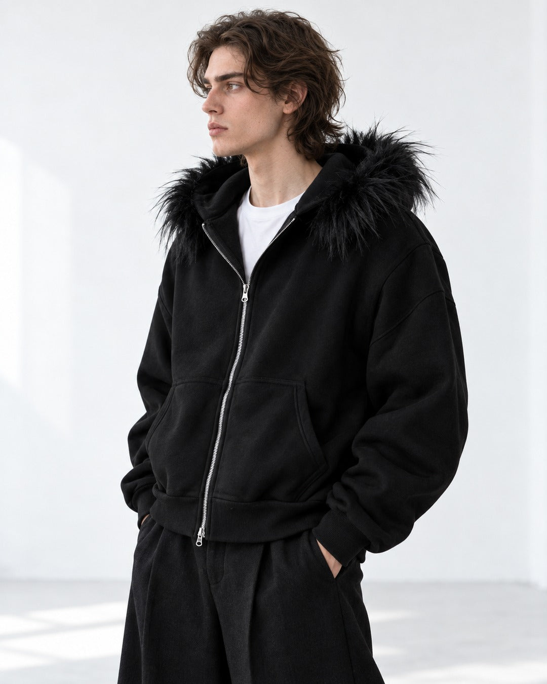 Trimmed-Hood Zip-Front Jacket