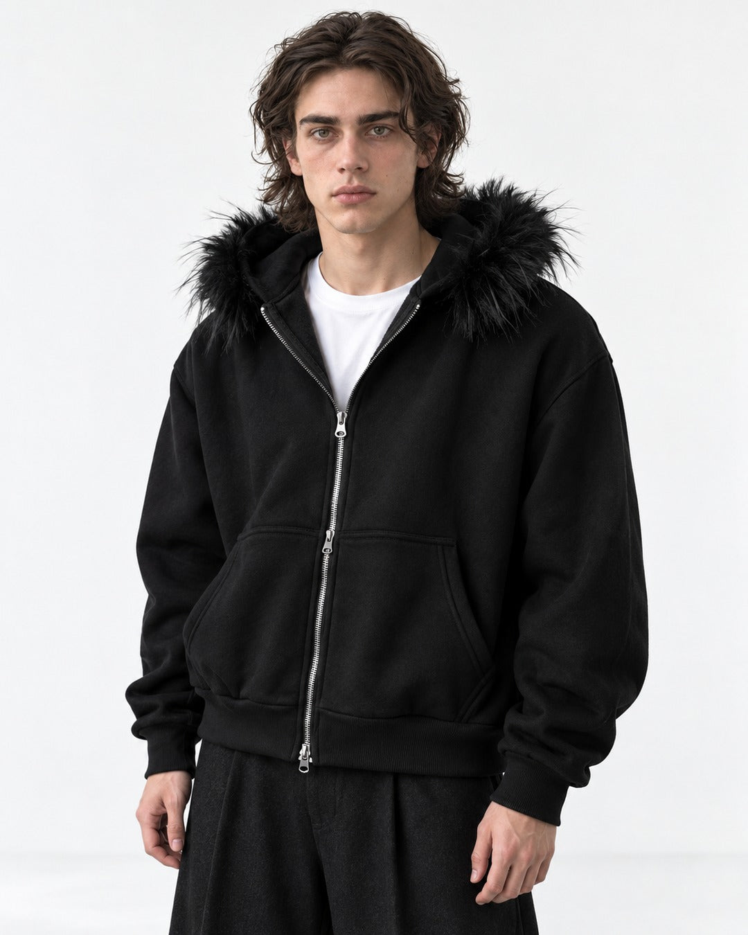 Trimmed-Hood Zip-Front Jacket