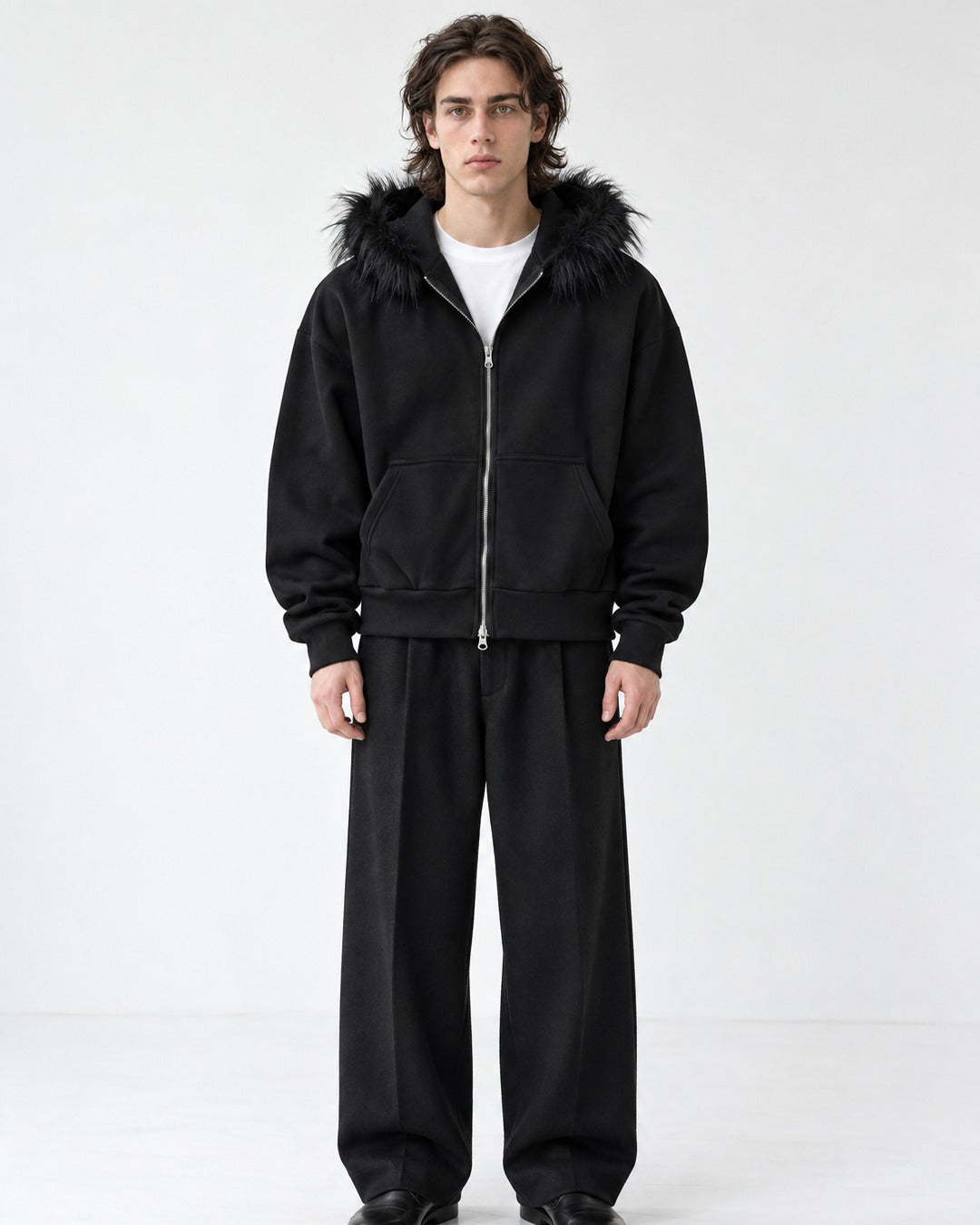 Trimmed-Hood Zip-Front Jacket