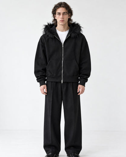 Trimmed-Hood Zip-Front Jacket