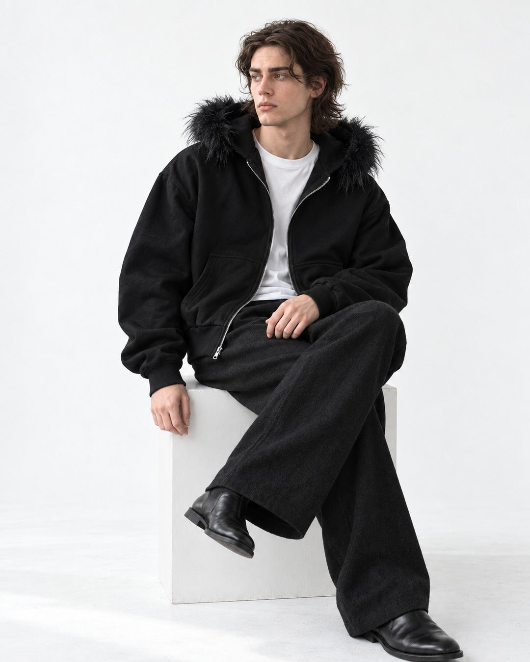 Trimmed-Hood Zip-Front Jacket