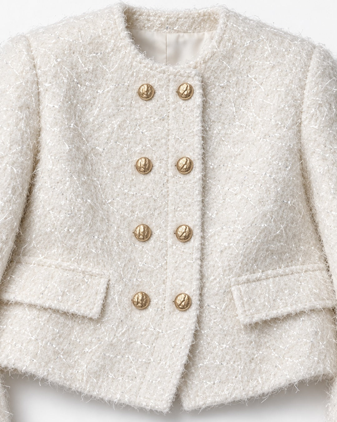 Collarless Double-Breasted Cropped Jacket