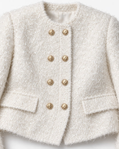 Collarless Double-Breasted Cropped Jacket