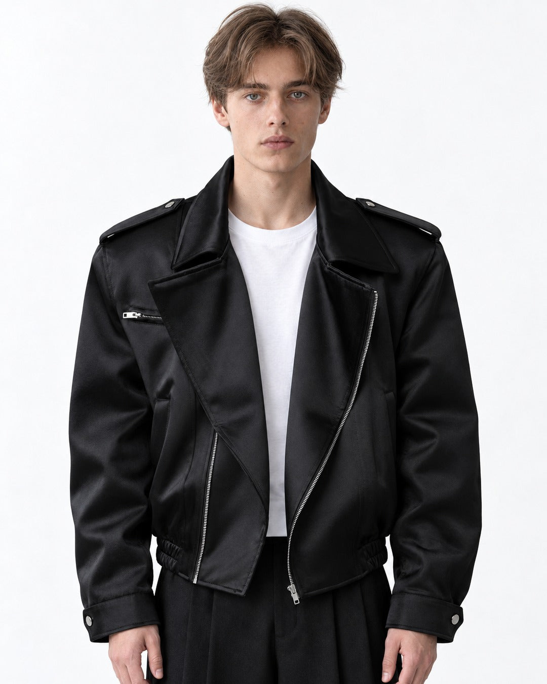 Epaulette Asymmetric-Zip Moto Jacket