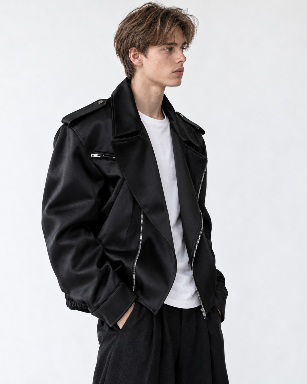 Epaulette Asymmetric-Zip Moto Jacket