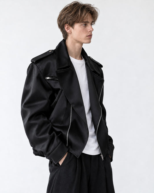 Epaulette Asymmetric-Zip Moto Jacket