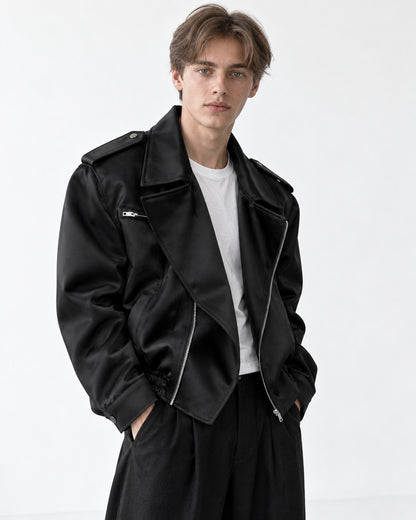 Epaulette Asymmetric-Zip Moto Jacket