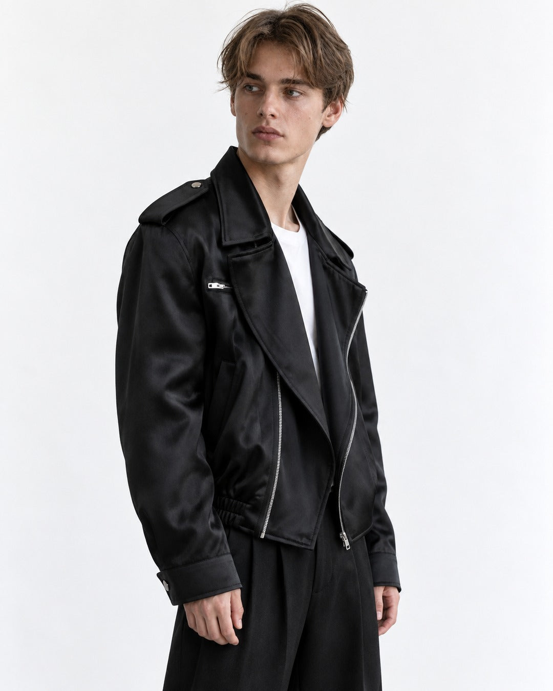 Epaulette Asymmetric-Zip Moto Jacket