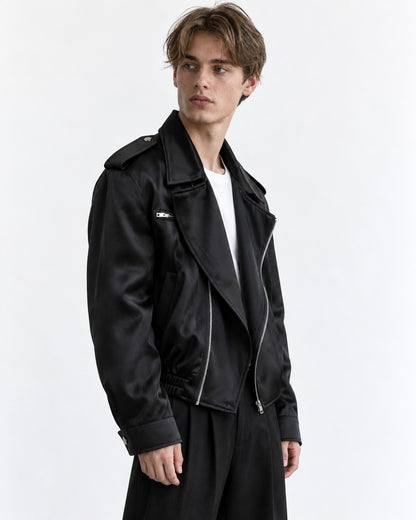 Epaulette Asymmetric-Zip Moto Jacket