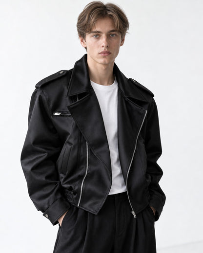 Epaulette Asymmetric-Zip Moto Jacket