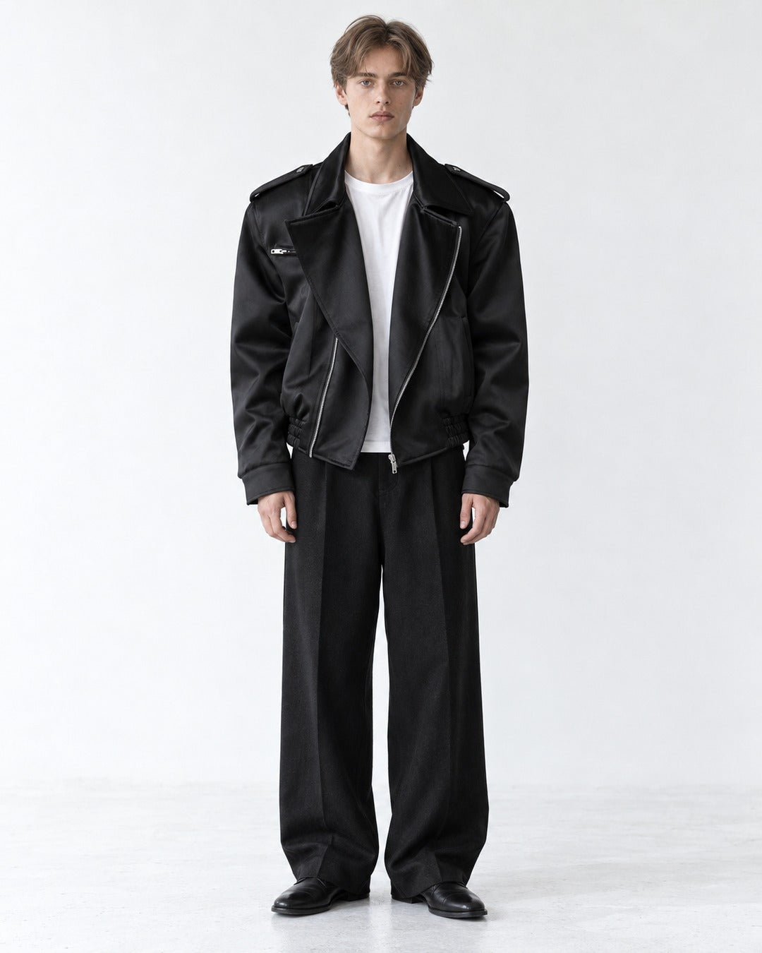 Epaulette Asymmetric-Zip Moto Jacket