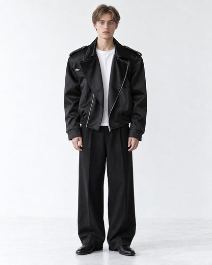 Epaulette Asymmetric-Zip Moto Jacket