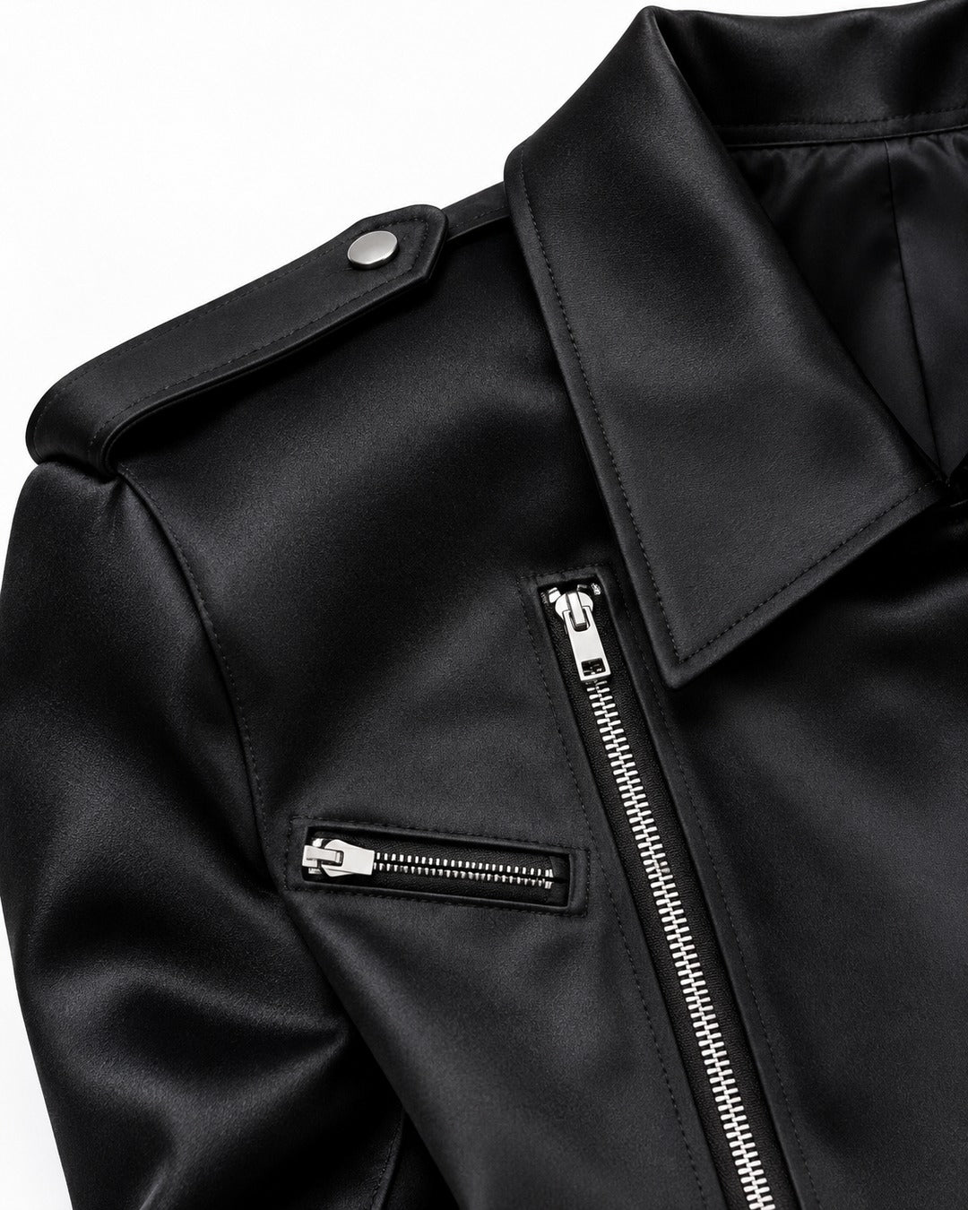 Epaulette Asymmetric-Zip Moto Jacket