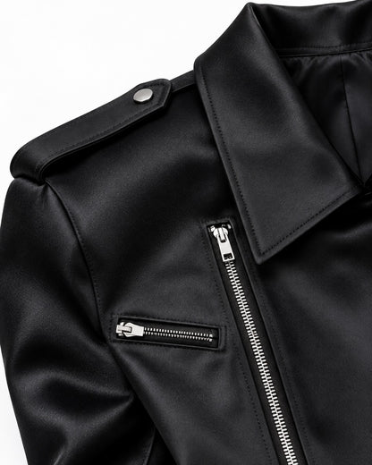 Epaulette Asymmetric-Zip Moto Jacket