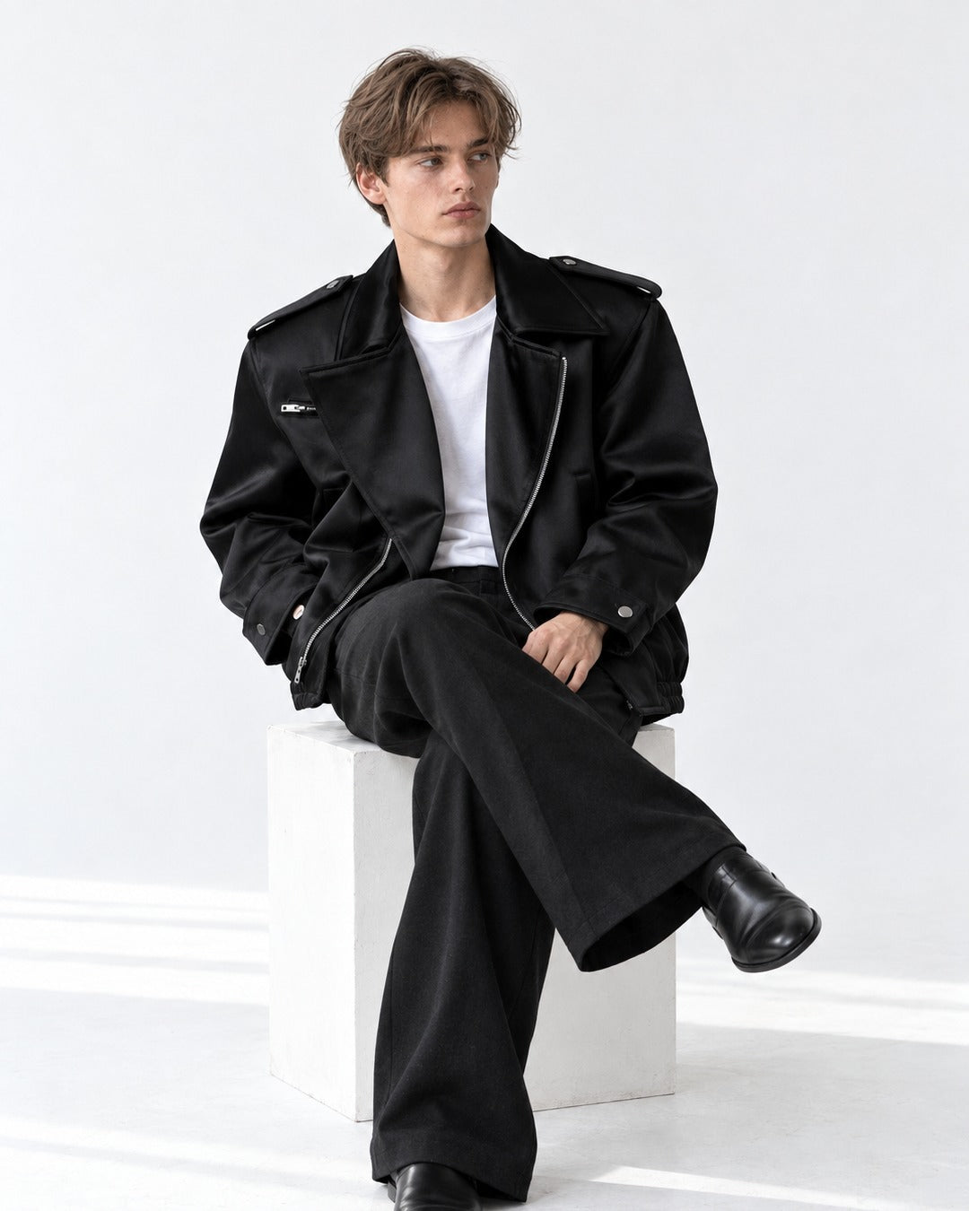 Epaulette Asymmetric-Zip Moto Jacket