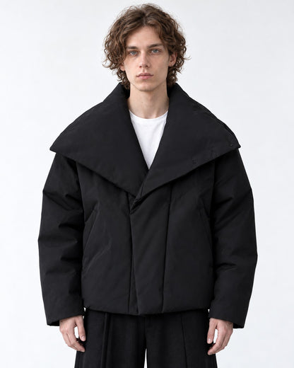 Oversized Shawl-Collar Snap Puffer Jacket