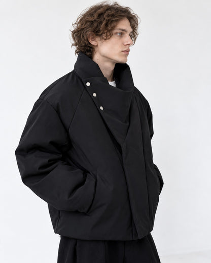 Oversized Shawl-Collar Snap Puffer Jacket