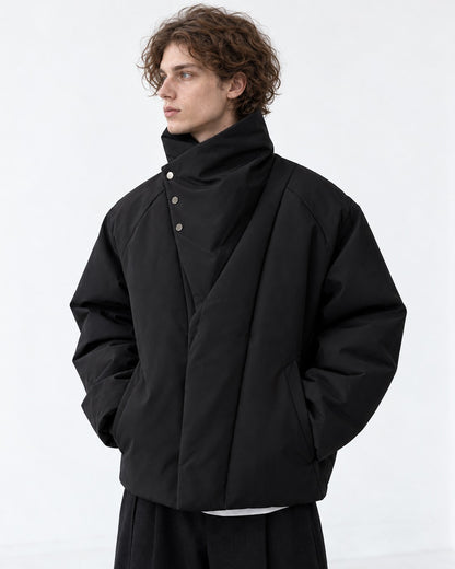 Oversized Shawl-Collar Snap Puffer Jacket