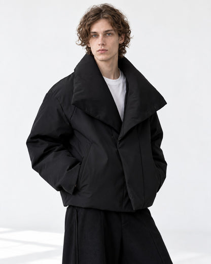 Oversized Shawl-Collar Snap Puffer Jacket
