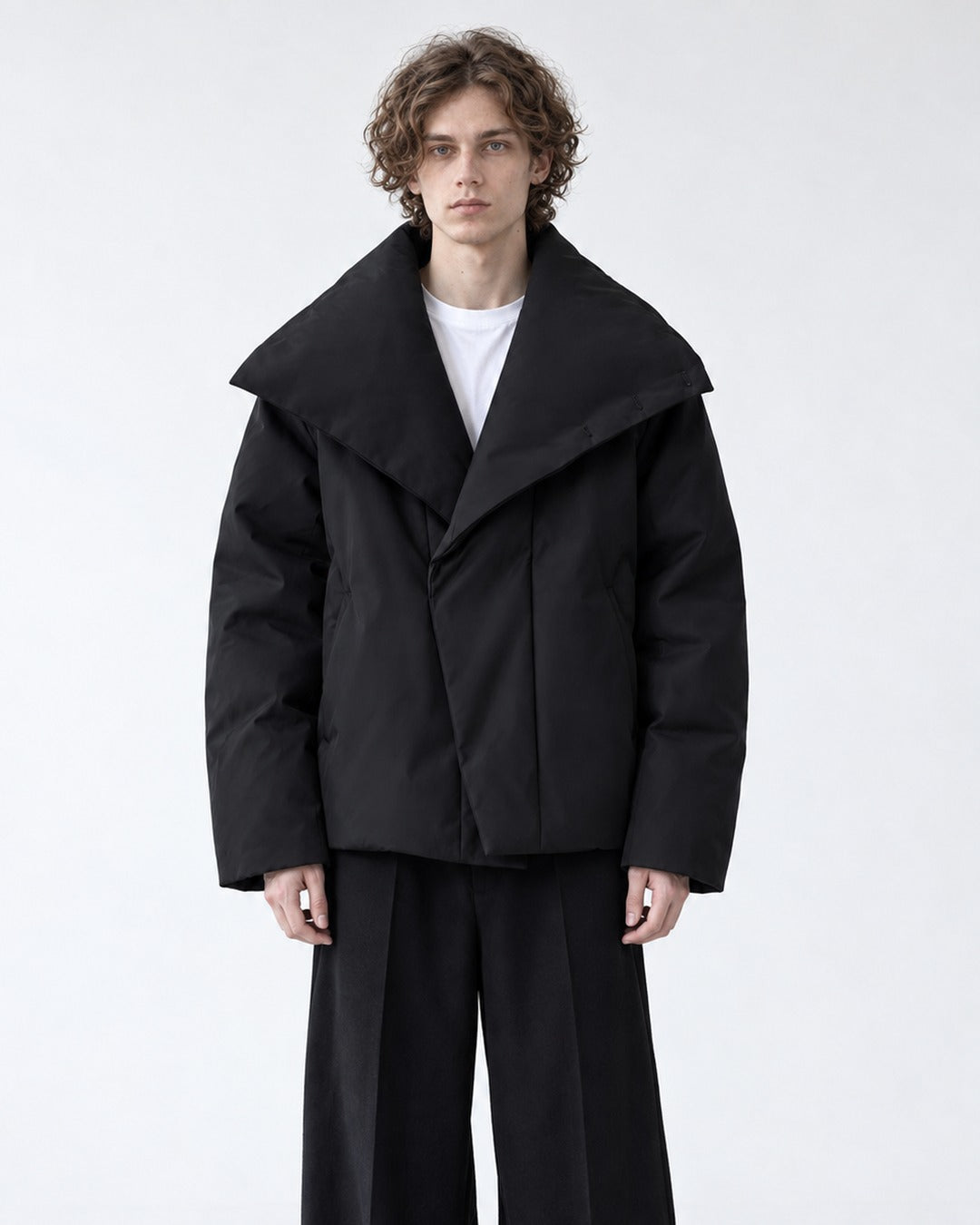 Oversized Shawl-Collar Snap Puffer Jacket