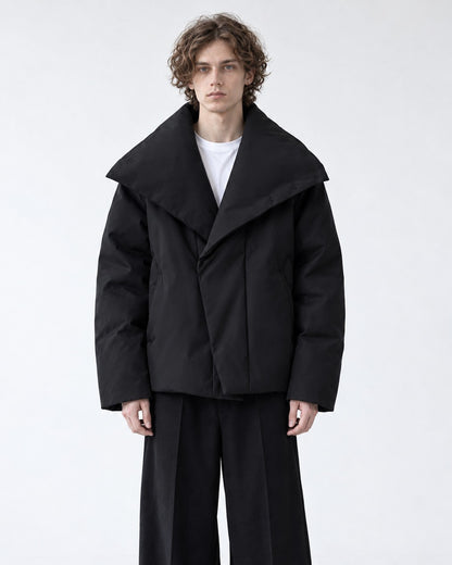 Oversized Shawl-Collar Snap Puffer Jacket