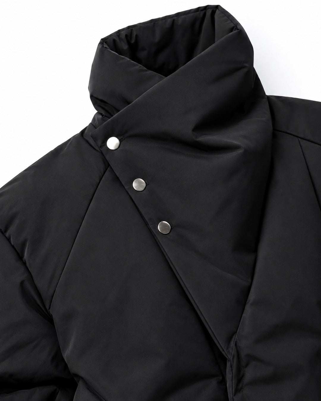 Oversized Shawl-Collar Snap Puffer Jacket