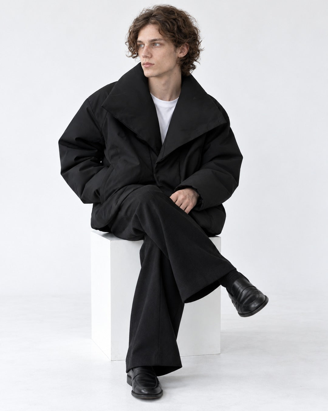 Oversized Shawl-Collar Snap Puffer Jacket