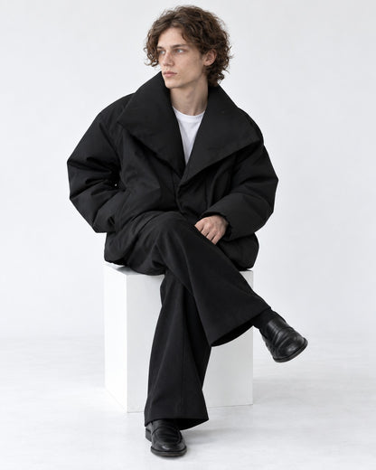 Oversized Shawl-Collar Snap Puffer Jacket
