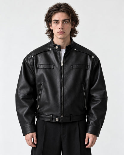 Snap Collar Buckle Hem Racer Jacket