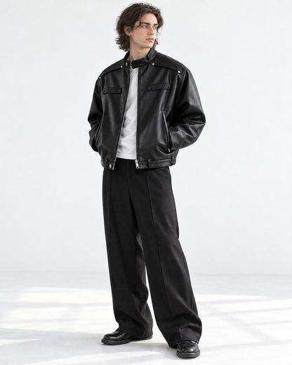 Snap Collar Buckle Hem Racer Jacket