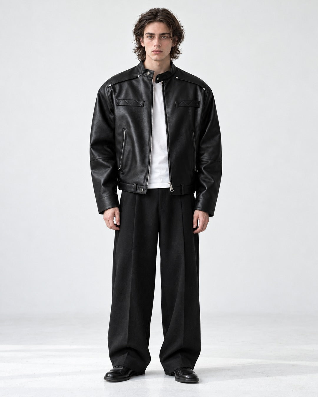 Snap Collar Buckle Hem Racer Jacket
