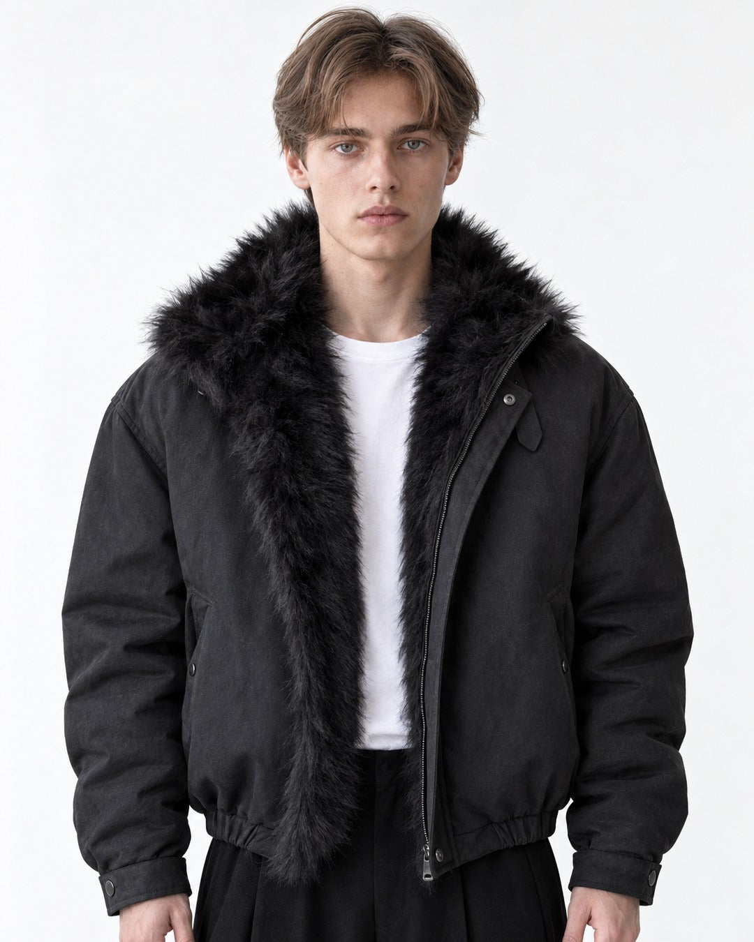 Trimmed Hood Charm Zip Bomber Jacket