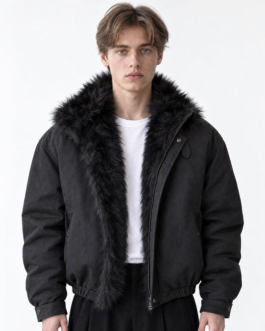 Trimmed Hood Charm Zip Bomber Jacket