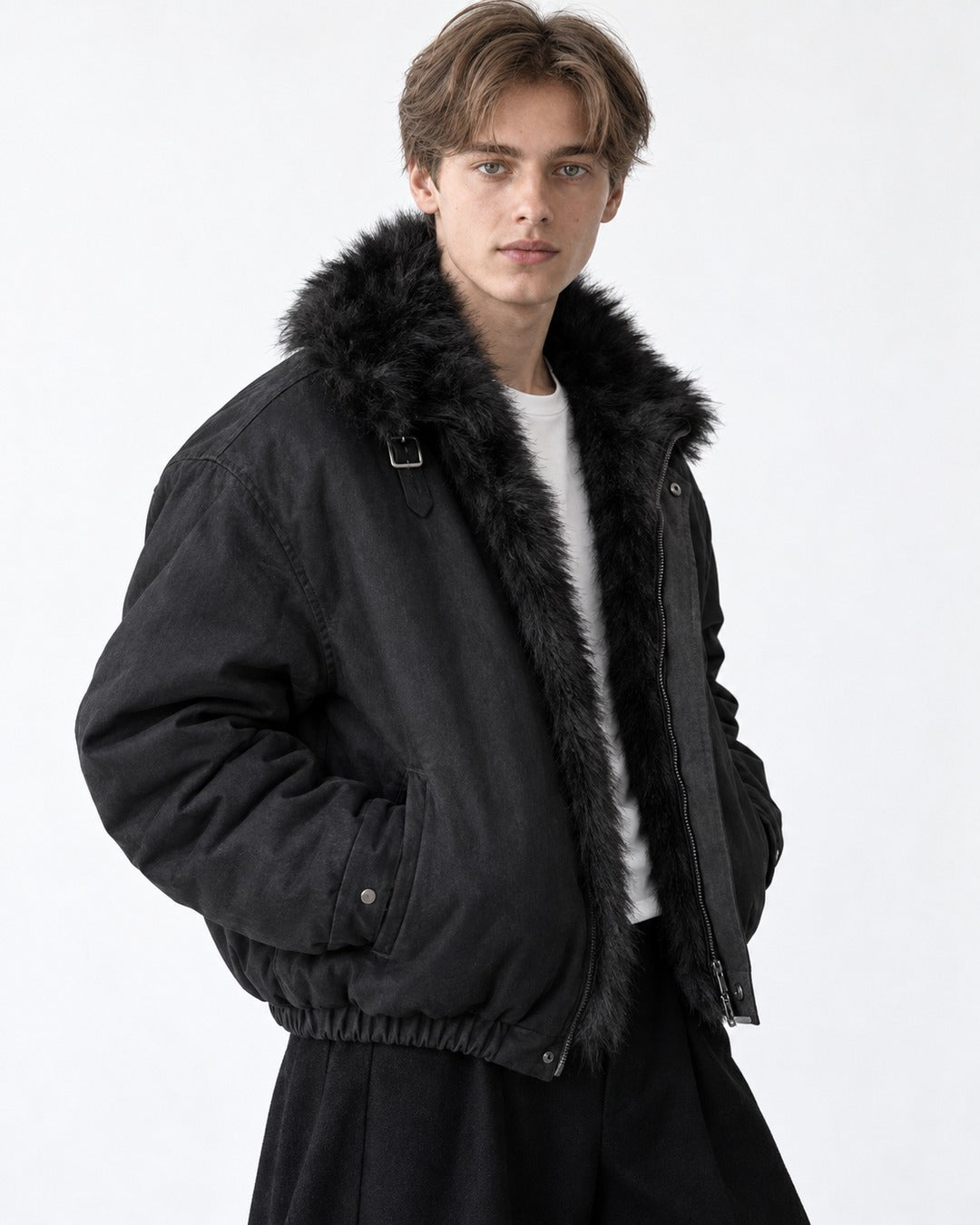 Trimmed Hood Charm Zip Bomber Jacket