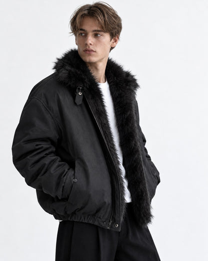 Trimmed Hood Charm Zip Bomber Jacket