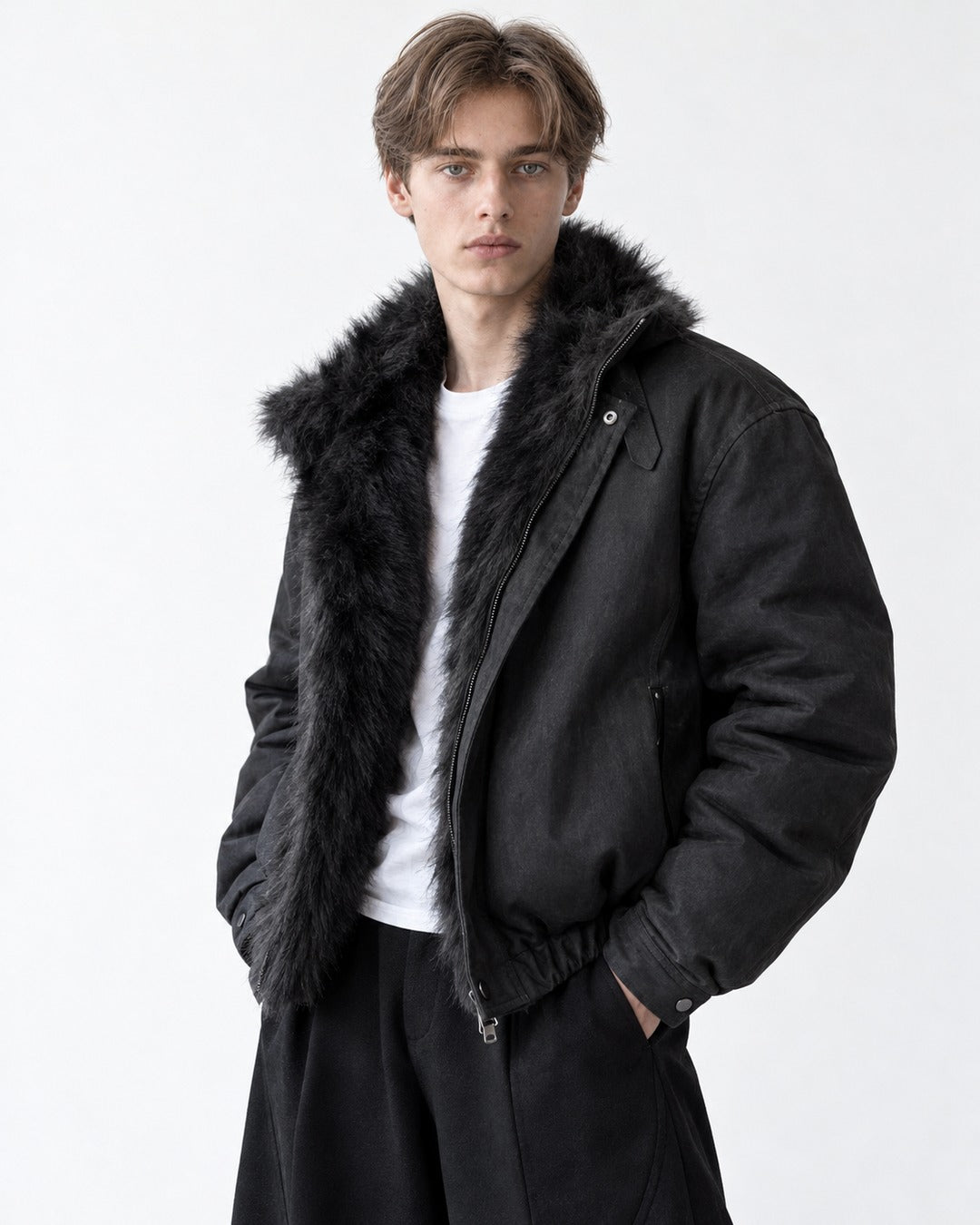 Trimmed Hood Charm Zip Bomber Jacket