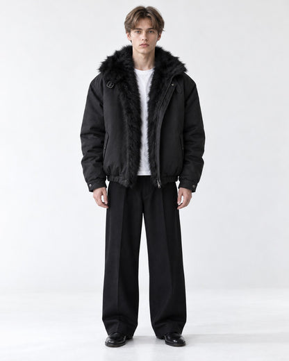 Trimmed Hood Charm Zip Bomber Jacket