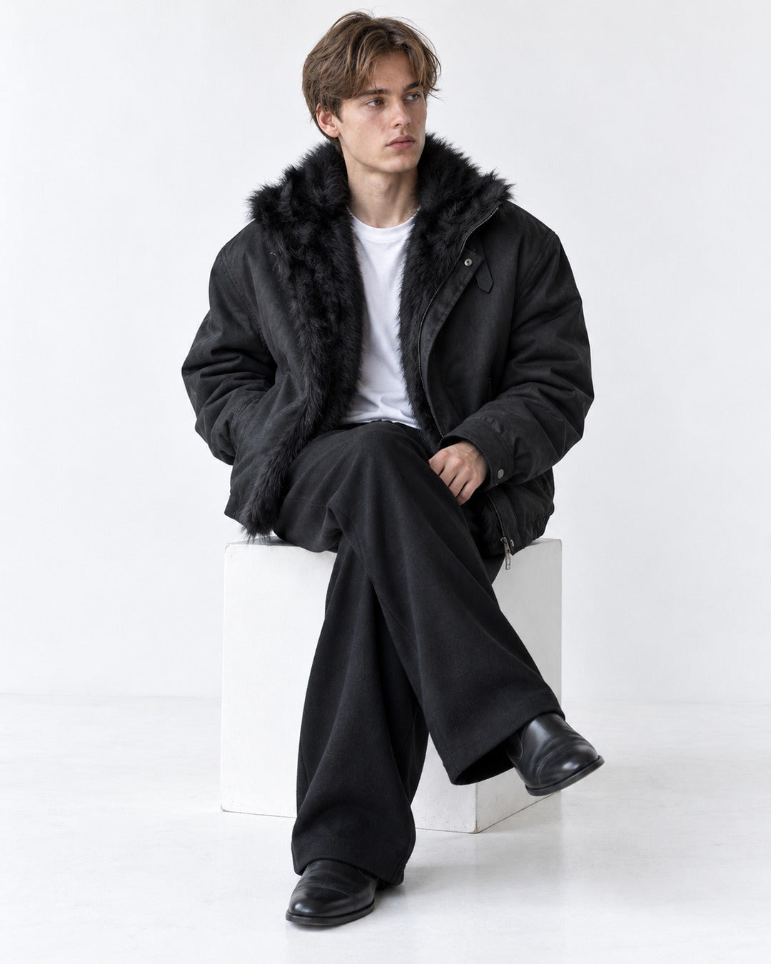 Trimmed Hood Charm Zip Bomber Jacket