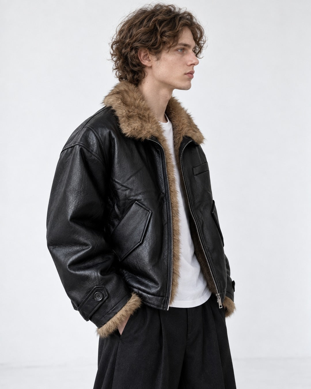 Contrast Collar Diamond-Quilted Jacket