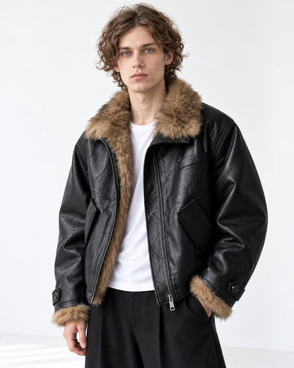 Contrast Collar Diamond-Quilted Jacket