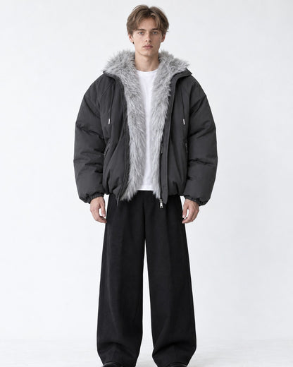 Drawstring Hood Trimmed Bomber Jacket