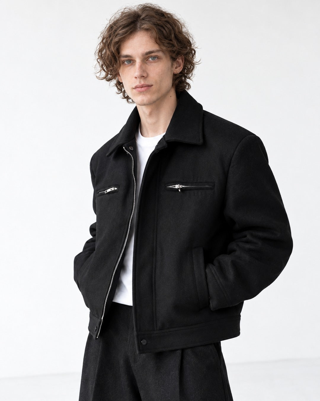 Snap Collar Dual Zip-Pocket Jacket