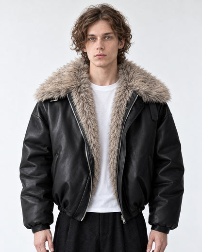 Shawl Fur-Collar Cropped Jacket