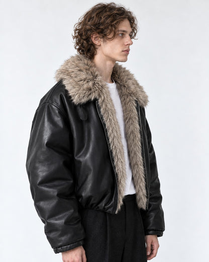 Shawl Fur-Collar Cropped Jacket