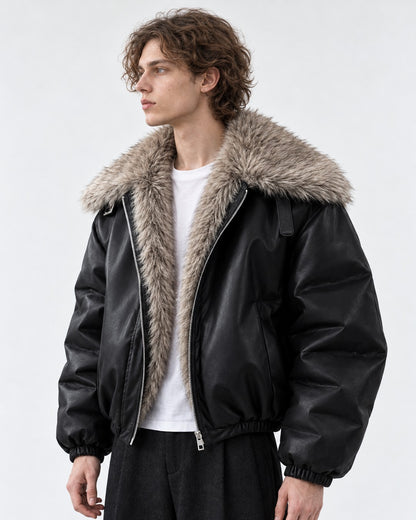 Shawl Fur-Collar Cropped Jacket