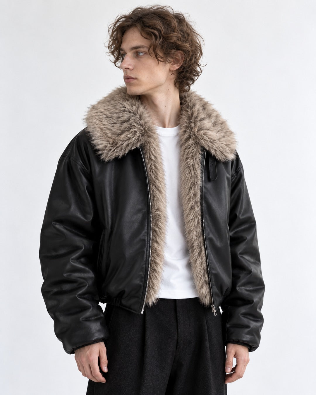 Shawl Fur-Collar Cropped Jacket