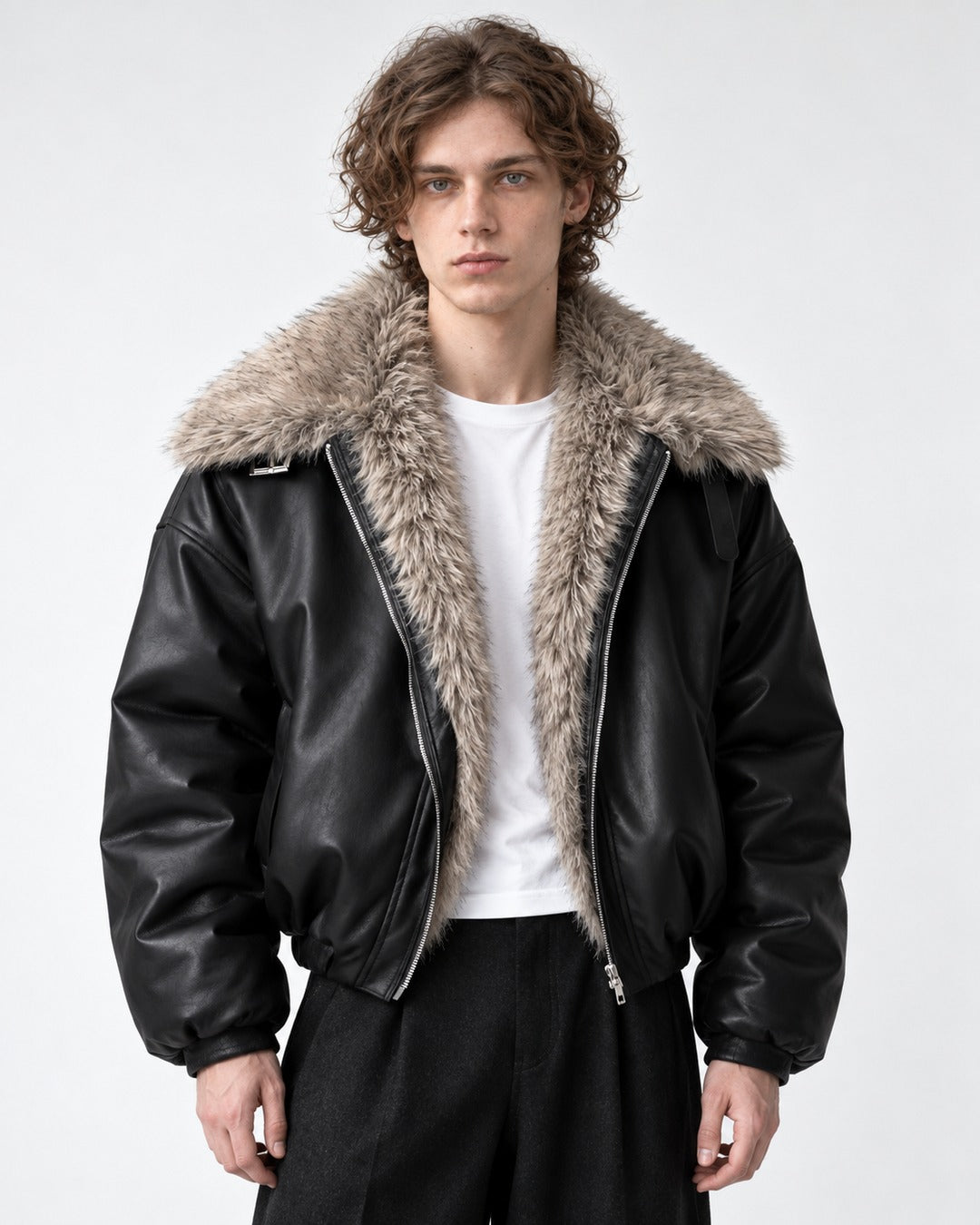 Shawl Fur-Collar Cropped Jacket
